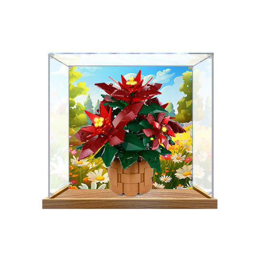 Acrylic Display Case for LEGO 10370 Poinsettia, with Themed Printed Background & Dustproof Box