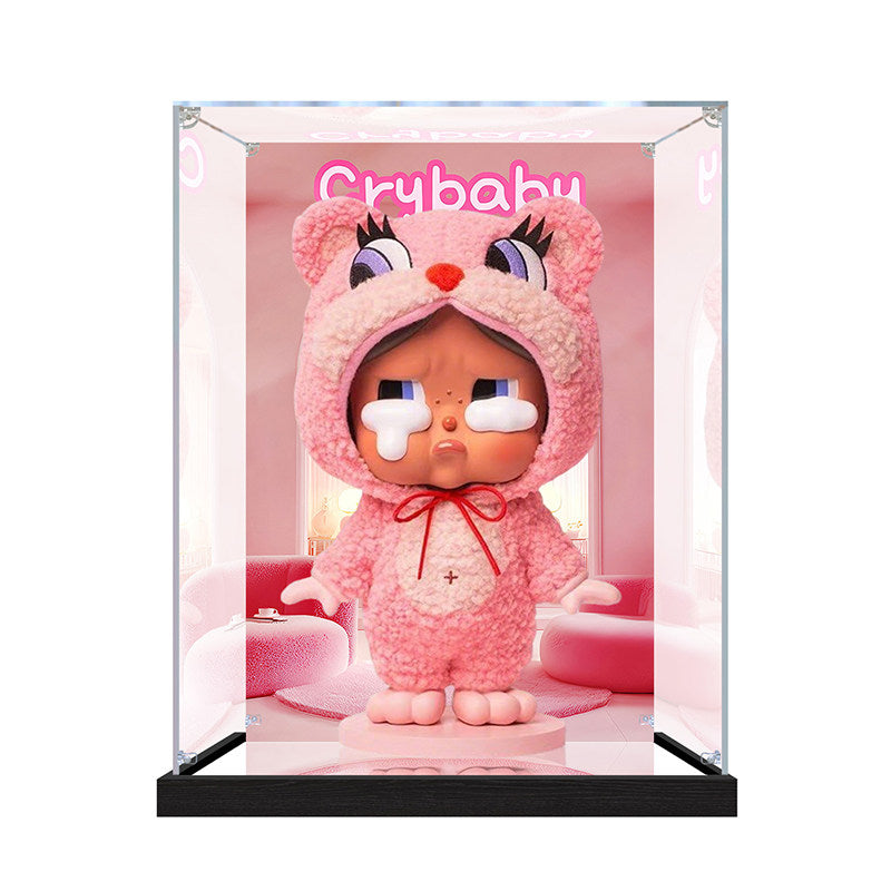 Suitable for Pop Mart Crybaby Display Case – 20x20x30cm Showcase with UV-Printed Background & Mirror Base