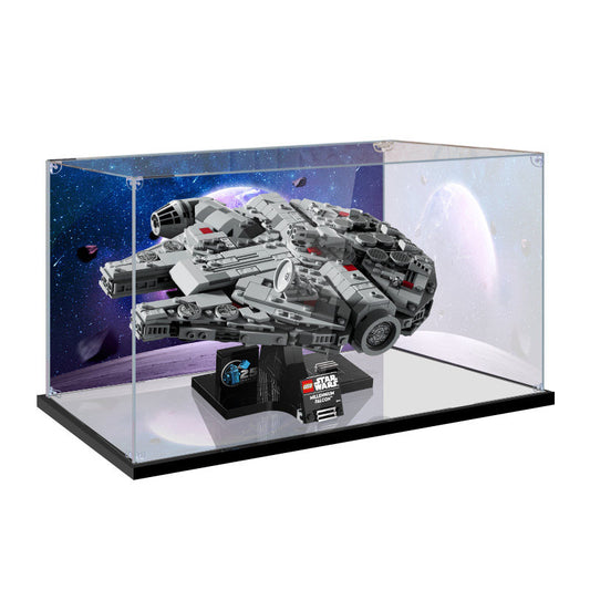 Acrylic Display Case for LEGO 75375 Millennium Falcon, with Themed Printed Background & Dustproof Box