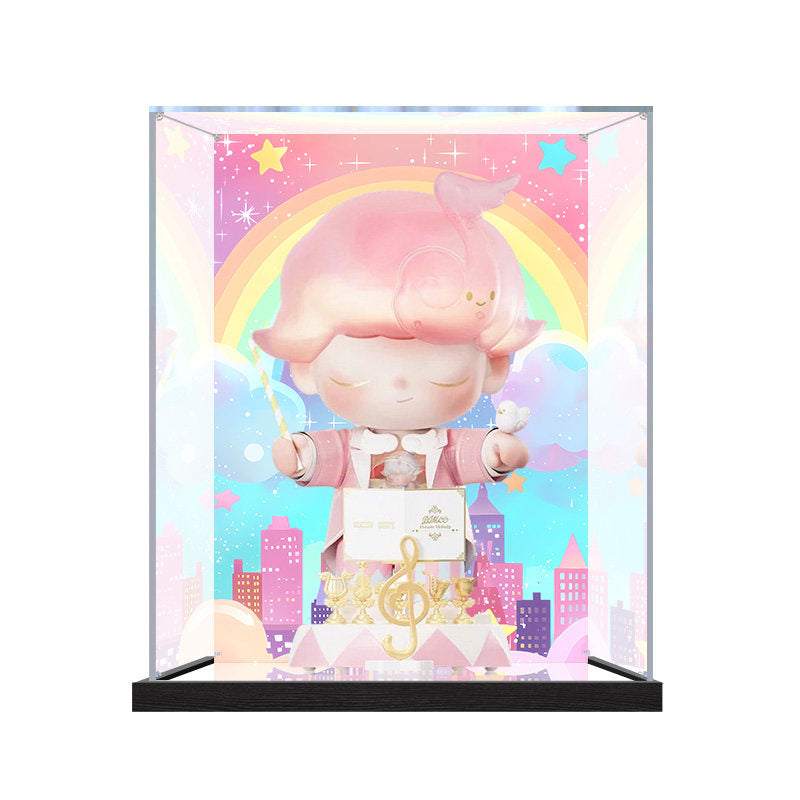 Suitable for Pop Mart Dimoo Dream Melody Display Case – Showcase with UV-Printed Background & Mirror Base