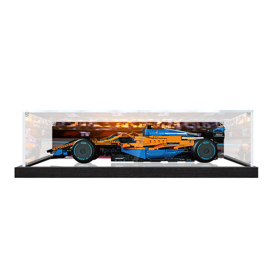 Professional Acrylic Display Case for LEGO 42141 McLaren Formula 1, with Themed UV Printing Background & Dustproof Box