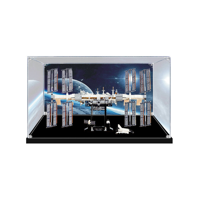 Acrylic Display Case for LEGO 21321 International Space Station, with Themed Printed Background & Dustproof Box