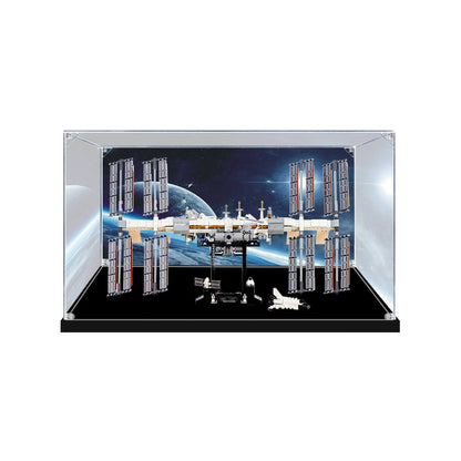 Acrylic Display Case for LEGO 21321 International Space Station, with Themed Printed Background & Dustproof Box