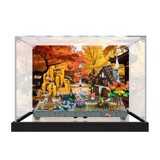 Acrylic Display Case for LEGO 11372 Autumn Cottage Garden, with Themed Printed Background & Dustproof Box
