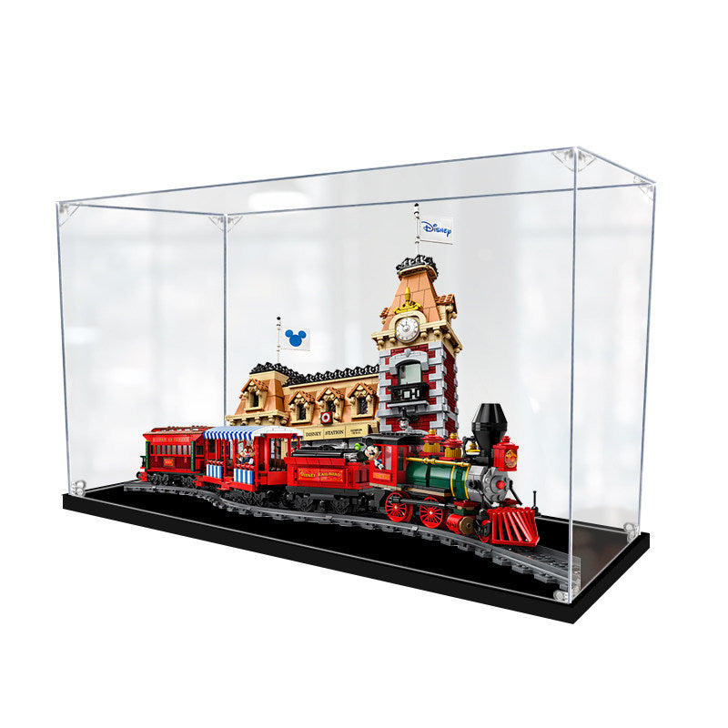 Acrylic Display Case for LEGO 71044 Disney Train and Station, with Themed Printed Background & Dustproof Box