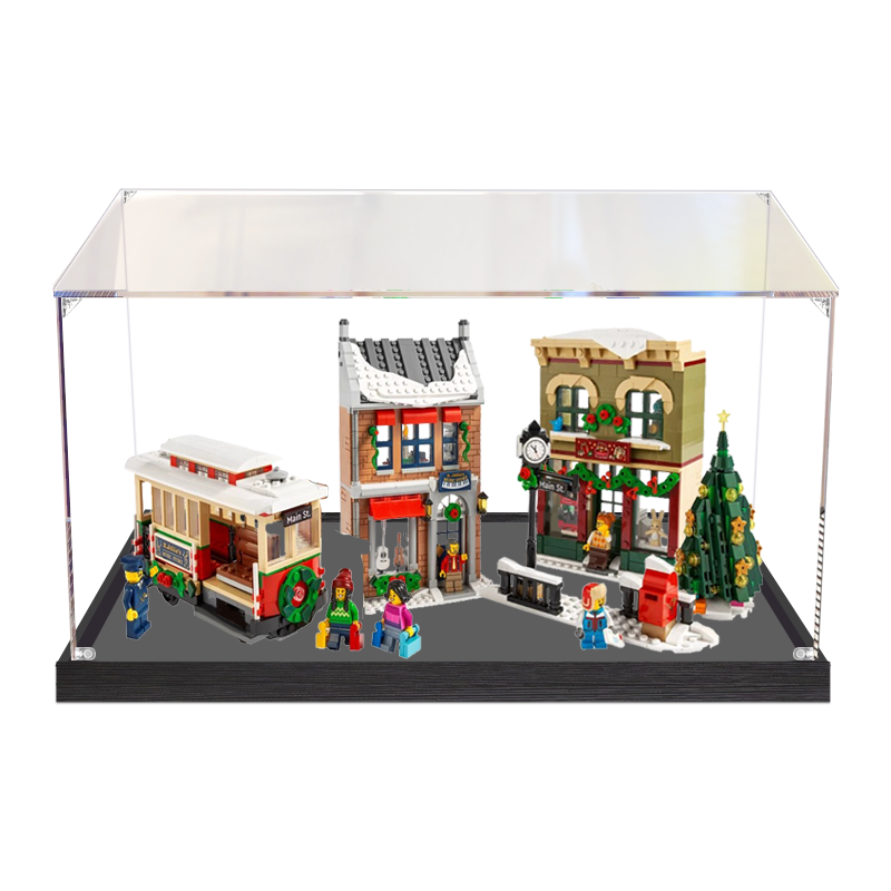 Acrylic Display Case for LEGO 10308 Holiday Main Street, with Themed Printed Background & Dustproof Box