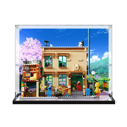 Acrylic Display Case for LEGO 21324 123 Sesame Street, with Themed Printed Background & Dustproof Box