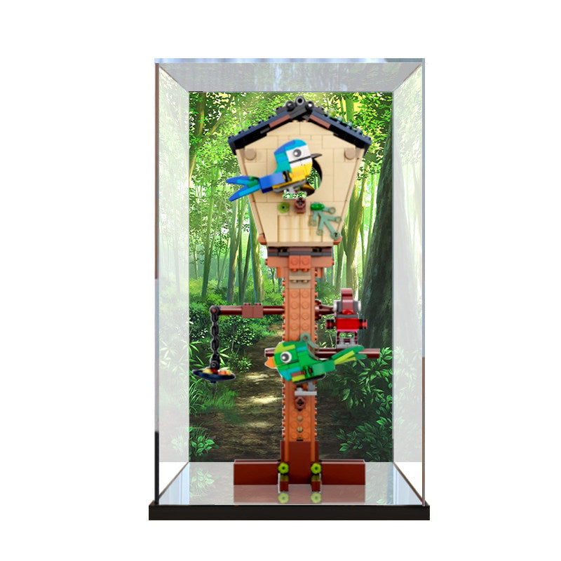 Acrylic Display Case for LEGO 31143 Birdhouse, with Themed Printed Background & Dustproof Box