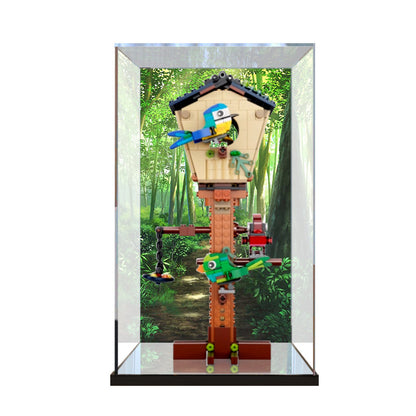 Acrylic Display Case for LEGO 31143 Birdhouse, with Themed Printed Background & Dustproof Box