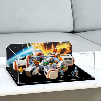 Acrylic Display Case for LEGO 60433 Modular Space Station, with Themed Printed Background & Dustproof Box