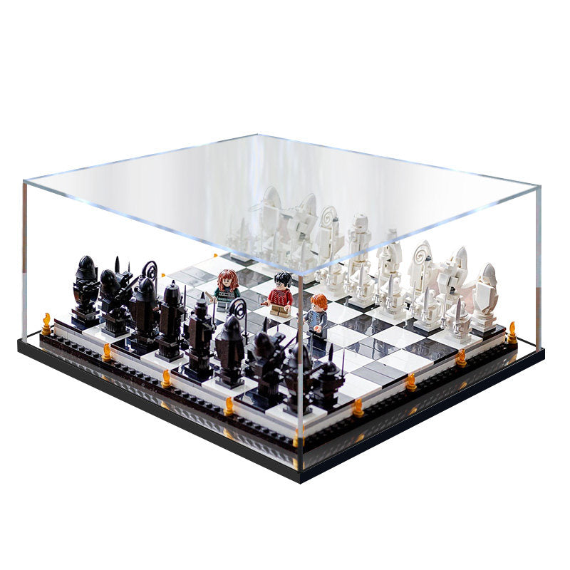 Acrylic Display Case for LEGO 76392 Hogwarts Wizard's Chess, with Themed Printed Background & Dustproof Box