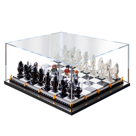 Acrylic Display Case for LEGO 76392 Hogwarts Wizard's Chess, with Themed Printed Background & Dustproof Box
