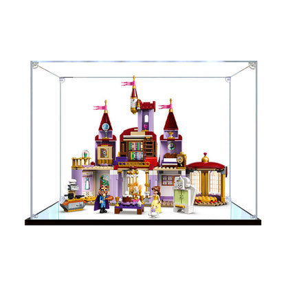 Acrylic Display Case for LEGO 43196 Belle and the Beast's Castle, with Themed Printed Background & Dustproof Box