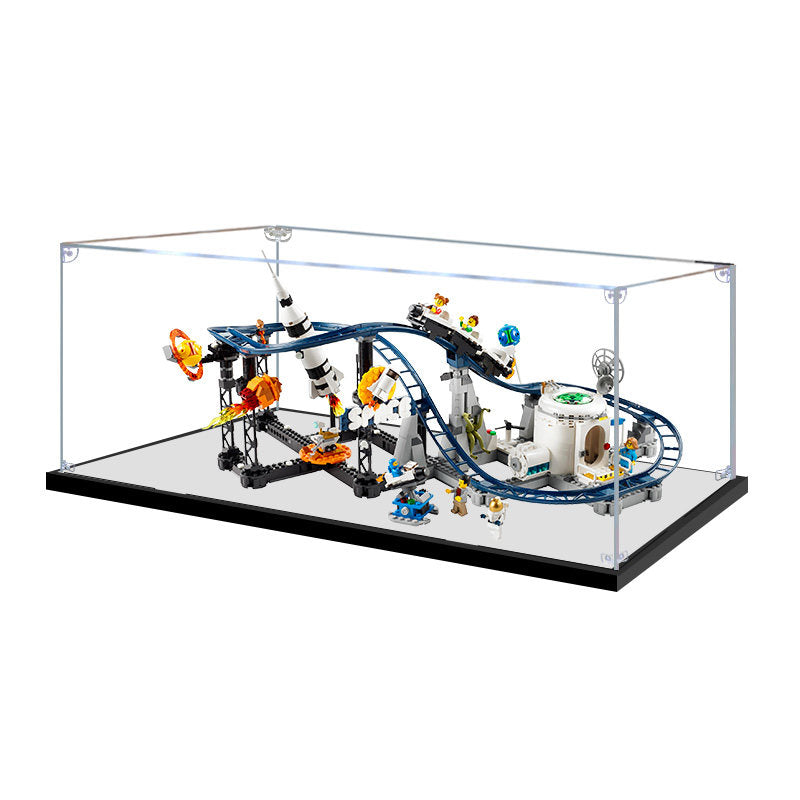 Acrylic Display Case for LEGO 31142 Space Roller Coaster, with Themed Printed Background & Dustproof Box