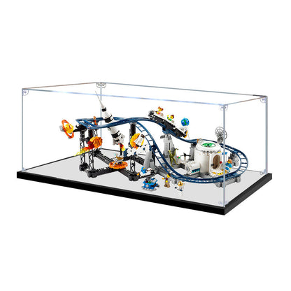 Acrylic Display Case for LEGO 31142 Space Roller Coaster, with Themed Printed Background & Dustproof Box