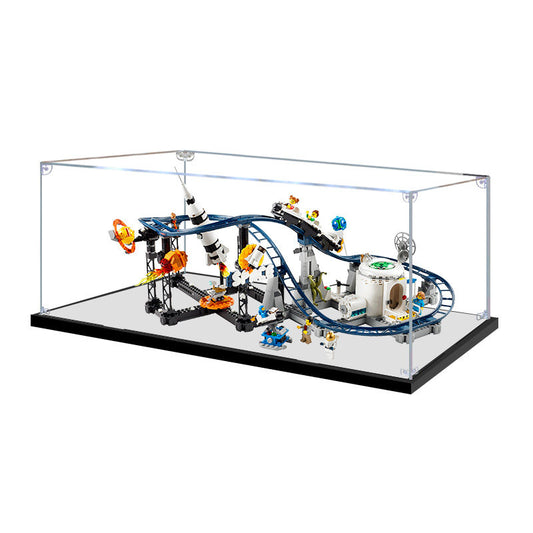 Acrylic Display Case for LEGO 31142 Space Roller Coaster, with Themed Printed Background & Dustproof Box