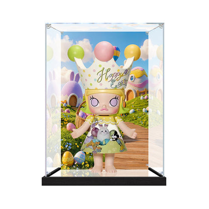 Suitable for Pop Mart Molly Easter Series Display Case – Showcase with UV-Printed Background & Mirror Base