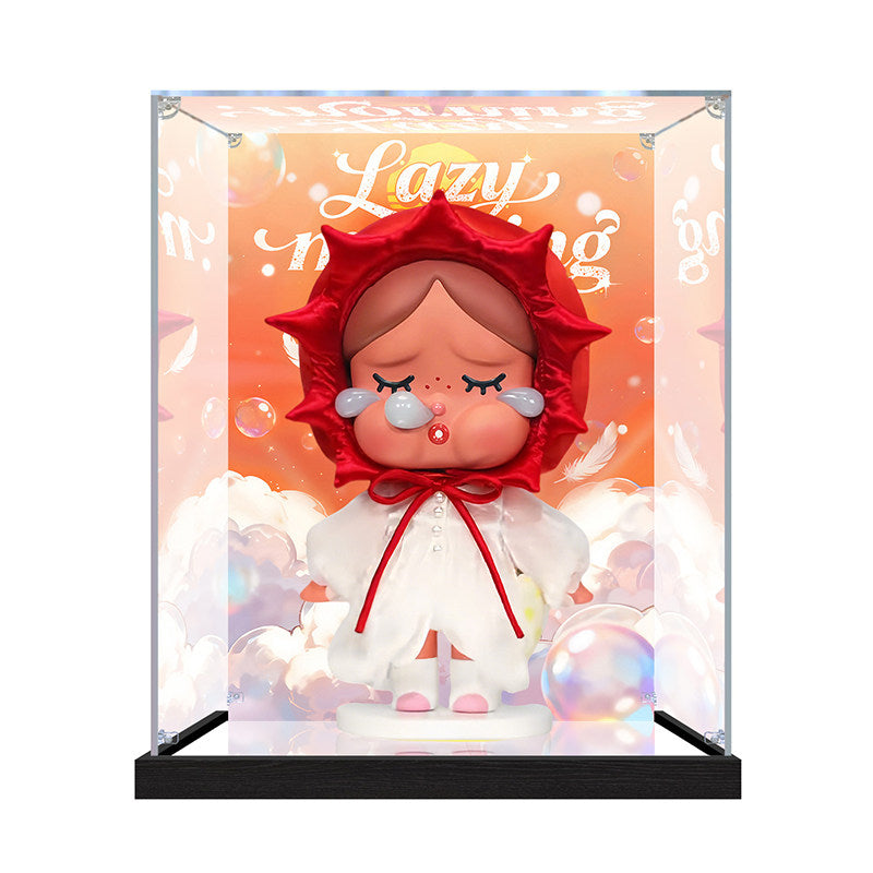 Suitable for Pop Mart Pucky Lazy Series Display Case – Showcase with UV-Printed Background & Mirror Base