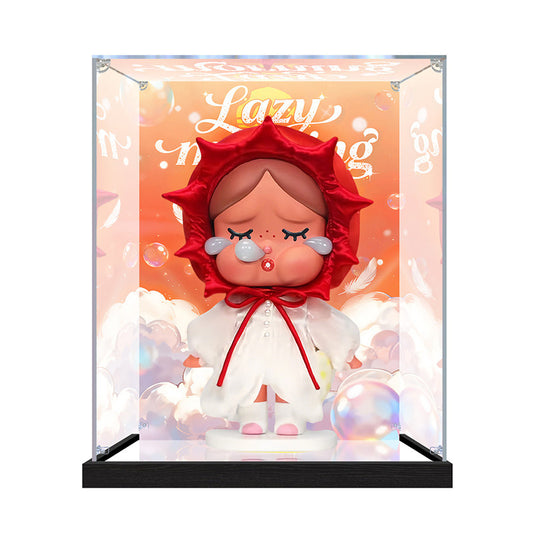 Suitable for Pop Mart Pucky Lazy Series Display Case – Showcase with UV-Printed Background & Mirror Base