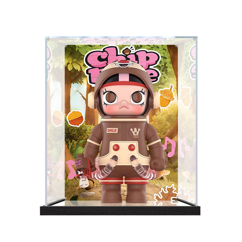 Suitable for Pop Mart Mega Space Molly x Chip 'n Dale Display Case – Showcase with UV-Printed Background & Mirror Base