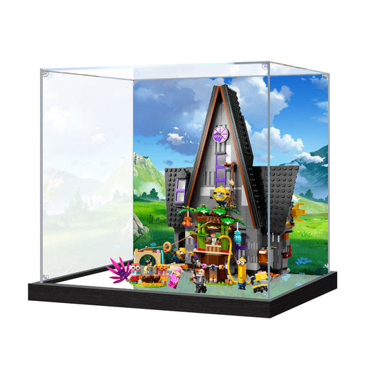 Acrylic Display Case for LEGO 75583 Minions and Gru's Family Mansion, with Themed Printed Background & Dustproof Box