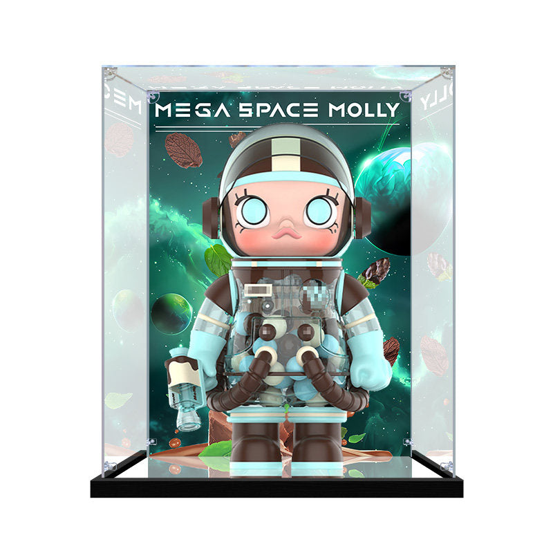 Suitable for Pop Mart MEGA SPACE MOLLY Display Case – Showcase with UV-Printed Background & Mirror Base