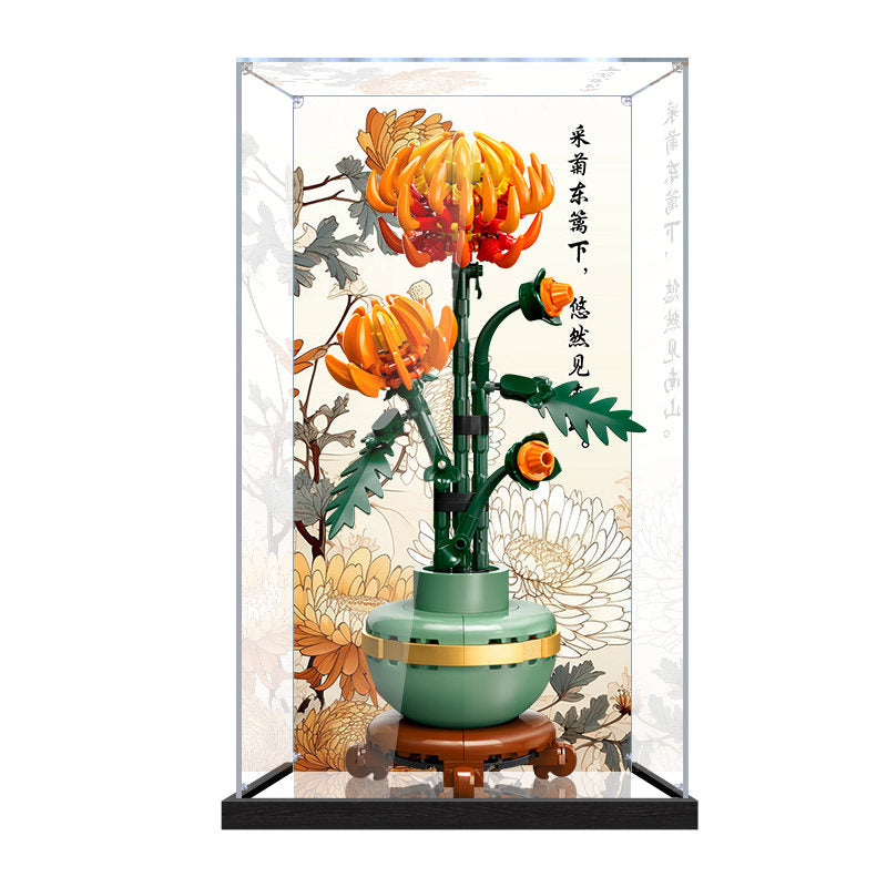 Acrylic Display Case for LEGO 10368 Chrysanthemum, with Themed Printed Background & Dustproof Box