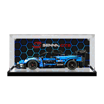 Professional Acrylic Display Case for LEGO 42123 McLaren Senna GTR, with Themed UV Printing Background & Dustproof Box