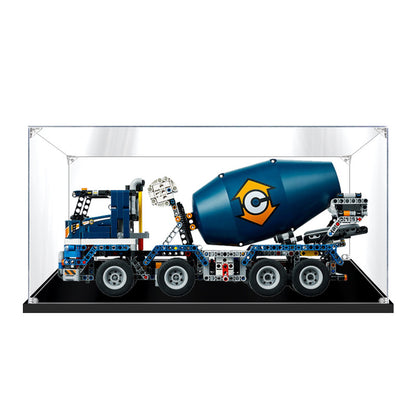 Acrylic Display Case for LEGO 42112 Concrete Mixer Truck, with Themed Printed Background & Dustproof Box
