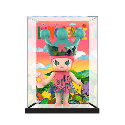 Suitable for Pop Mart Molly Innocence Display Case – Showcase with UV-Printed Background & Mirror Base