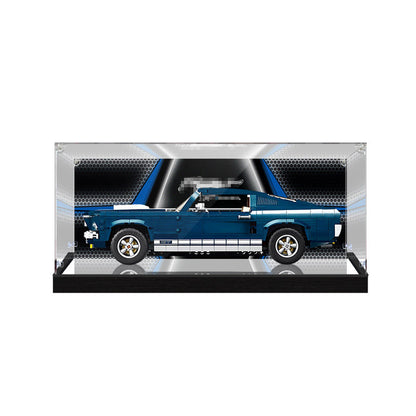 Acrylic Display Case for LEGO 10265 Ford Mustang, with Themed UV Printing Background & Dustproof Box