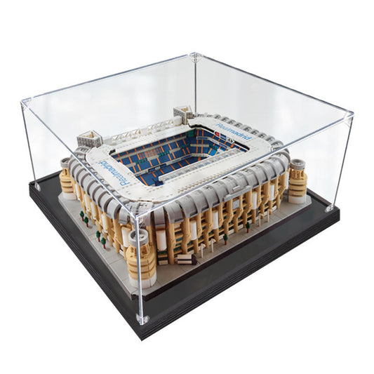 Acrylic Display Case for LEGO 10299 Real Madrid - Santiago Bernabéu Stadium, with Themed Printed Background & Dustproof Box