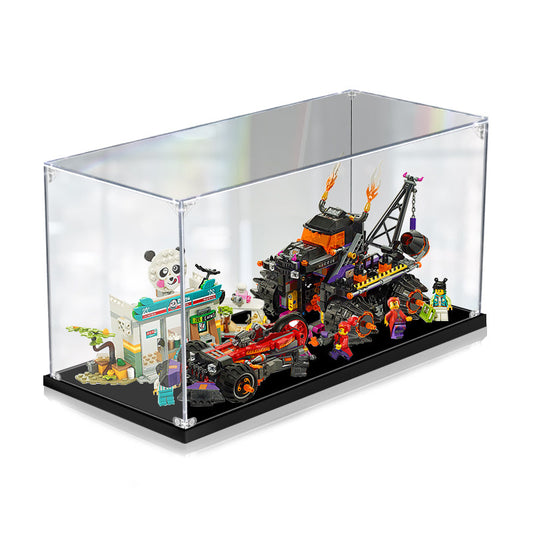 Acrylic Display Case for LEGO 80011 Red Son's Inferno Truck, with Themed Printed Background & Dustproof Box