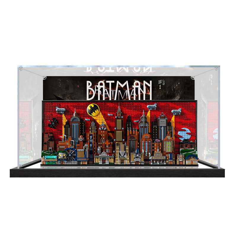 Acrylic Display Case for LEGO 76271 Batman: The Animated Series Gotham City, with Themed Printed Background & Dustproof Box