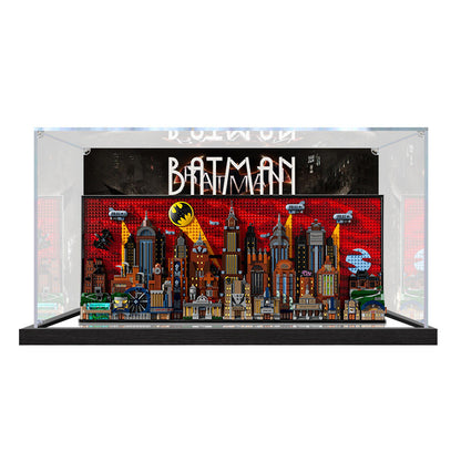 Acrylic Display Case for LEGO 76271 Batman: The Animated Series Gotham City, with Themed Printed Background & Dustproof Box