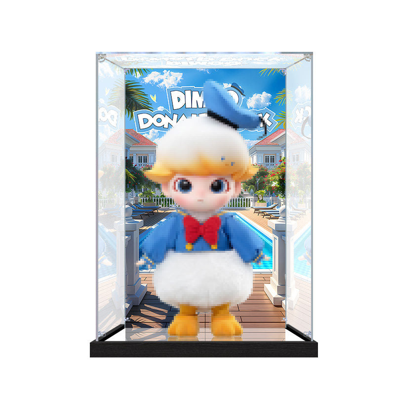 Suitable for Pop Mart Dimoo Donald Duck Display Case – Showcase with UV-Printed Background & Mirror Base
