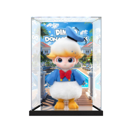 Suitable for Pop Mart Dimoo Donald Duck Display Case – Showcase with UV-Printed Background & Mirror Base