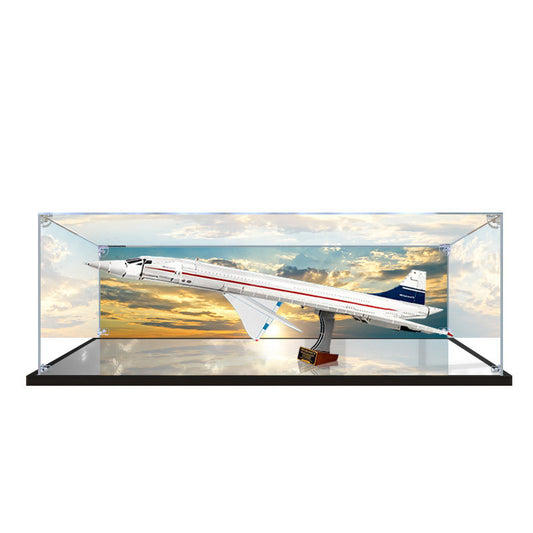 Acrylic Display Case for LEGO 10318 Concorde, with Themed Printed Background & Dustproof Box