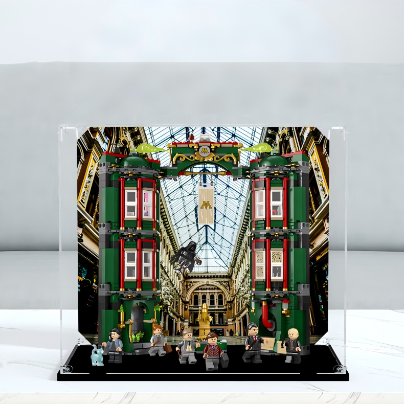Acrylic Display Case for LEGO 76403 The Ministry of Magic, with Themed Printed Background & Dustproof Box