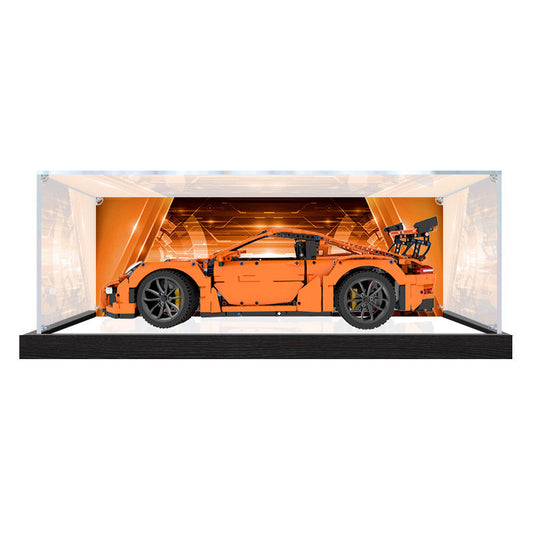LEGO 42056 بورش 911 GT3 RS حافظة عرض أكريليك مع إضاءة حلقية وخلفية مطبوعة بالأشعة فوق البنفسجية - صندوق عرض مقاوم للغبار