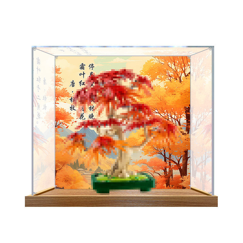 LEGO 10348 Japanischer Ahornbaum Spiegel-Acryl-Vitrine mit Ringlicht & UV-bedrucktem Hintergrund - Staubdichte Präsentationsvitrine