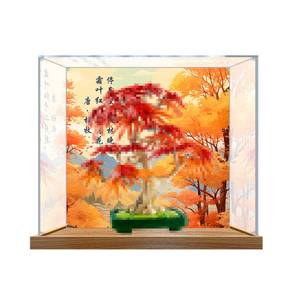 LEGO 10348 Japanischer Ahornbaum Spiegel-Acryl-Vitrine mit Ringlicht & UV-bedrucktem Hintergrund - Staubdichte Präsentationsvitrine