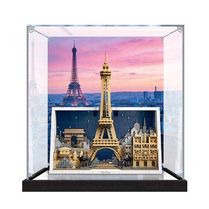 Acrylic Display Case for LEGO 21064 Architecture Landmark, with Themed Printed Background & Dustproof Box