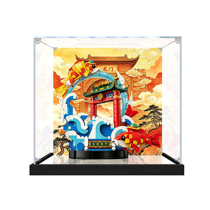Acrylic Display Case for LEGO 80120 Prosperity Carp Leaping Model, with Themed Printed Background & Dustproof Box