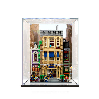 Acrylic Display Case for LEGO 10278 Police Station, with Themed Printed Background & Dustproof Box