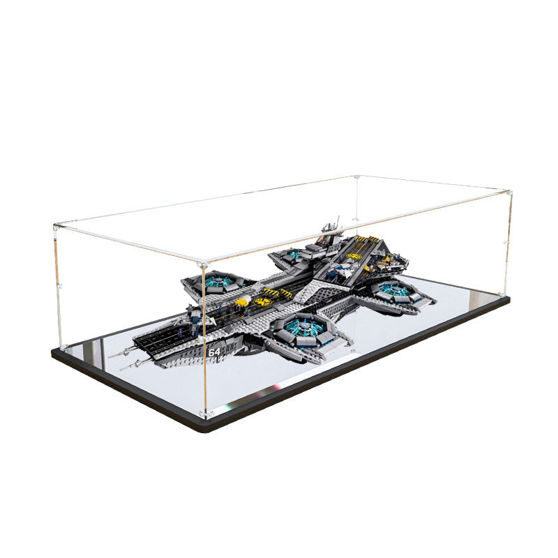 LEGO 76042 O Porta-aviões S.H.I.E.L.D. Helicarrier Caixa de Exibição em Acrílico Espelhado com Luz de Anel e Fundo Impresso em UV - Vitrine à Prova de Poeira