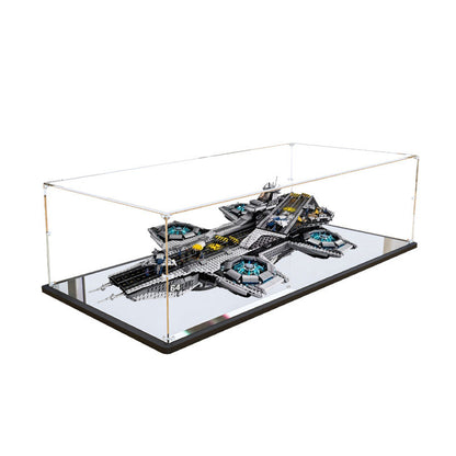 LEGO 76042 O Porta-aviões S.H.I.E.L.D. Helicarrier Caixa de Exibição em Acrílico Espelhado com Luz de Anel e Fundo Impresso em UV - Vitrine à Prova de Poeira