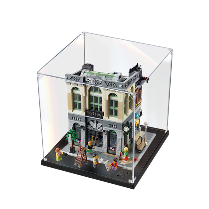 Acrylic Display Case for LEGO 10251 Brick Bank, with Themed Printed Background & Dustproof Box