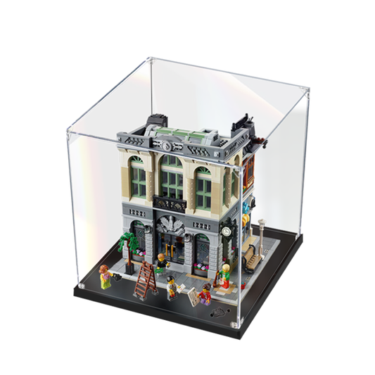 Acrylic Display Case for LEGO 10251 Brick Bank, with Themed Printed Background & Dustproof Box