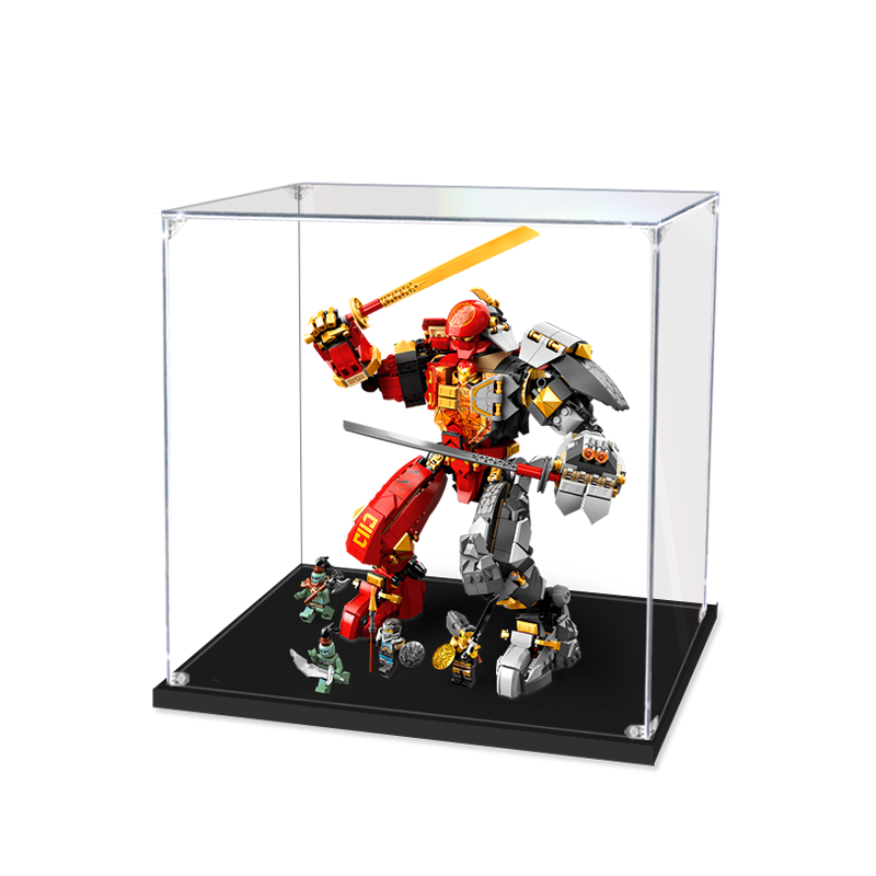 Acrylic Display Case for LEGO 71720 Fire Stone Mech, with Themed Printed Background & Dustproof Box